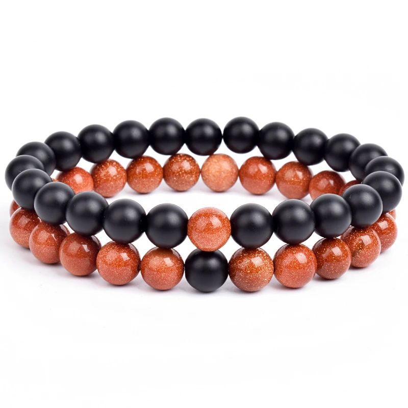 2pcs/Set Bracelet Couples Distance Black White Natural Stone Lava Tiger Eye Beaded Yoga for Men Women Elastic Rope Jewelry Gift