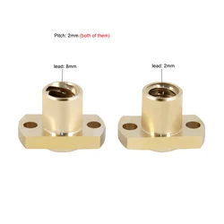 T8 Lead Screw Nut, T- type double Cutting Edge Brass Flange Lead Screw Nut for 3D Printer Accessories, Pitch 2mm Lead 2mm/8mm