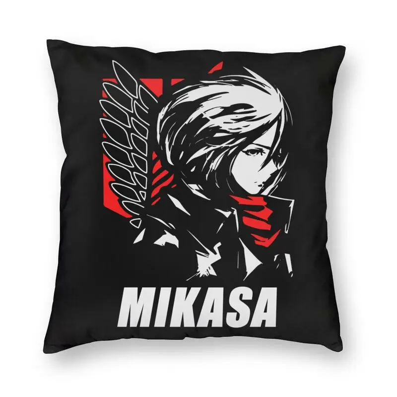 Vintage Mikasa Ackerman Attack On Titan Cushion Cover Sofa Living Room Shingeki no Kyojin Square Throw Pillow Cover 45x45cm