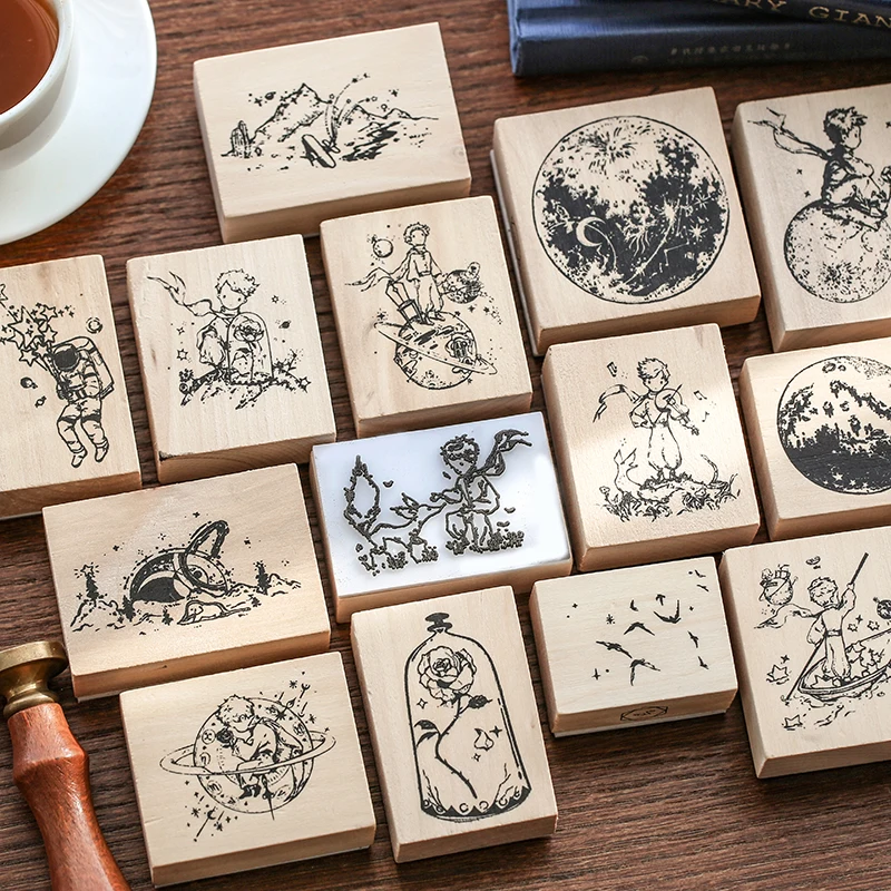 Vintage Little Prince Series Wooden Rubber Stamps Warm Fairy Tale Planet Scrapbooking Bullet Journaling Accessories Stationery