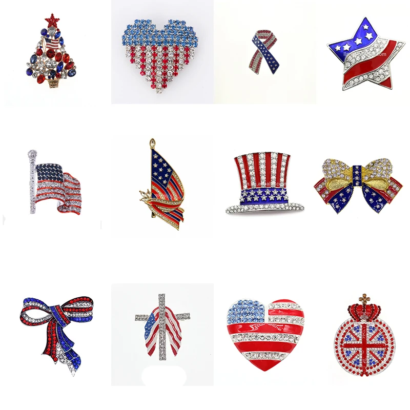 

America Souvenir Alloy Crystal Rhinestone American Patriotic Flag USA Independence Day Brooch