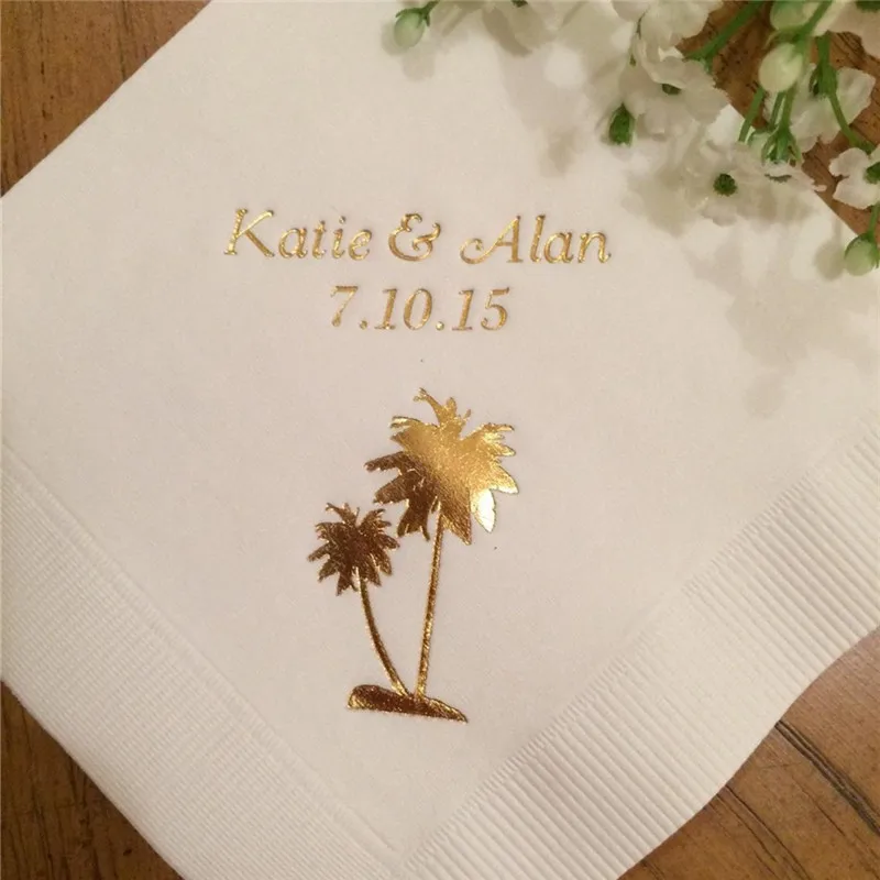 

Personalized Palm Tree Beach Monogram Cocktail Beverage Napkins Wedding Birthday Nautical Theme Cocktail Birthday party Baptism