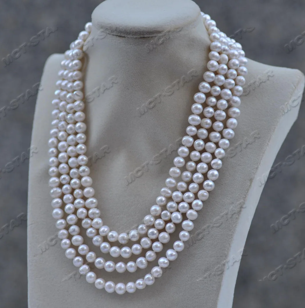 

Z11691 4Row 19" 7mm White Round freshwater Pearl Necklace