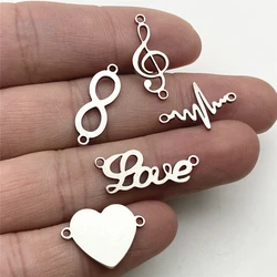 Aço inoxidável Charme Fit Pulseira Conector, Love Music, Musicnote, Heartbeat Connector, Handmade Jóias, DIY, 10pcs