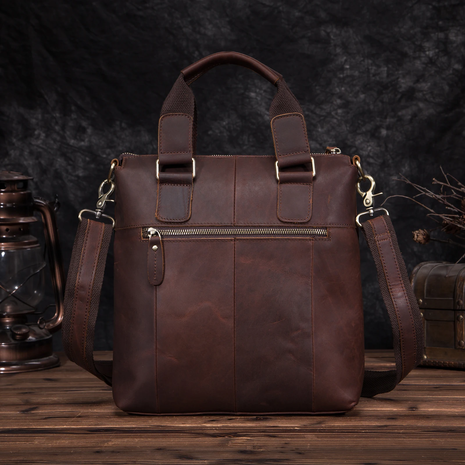 Men Quality Leather Antique Retro Business Briefcase 12\