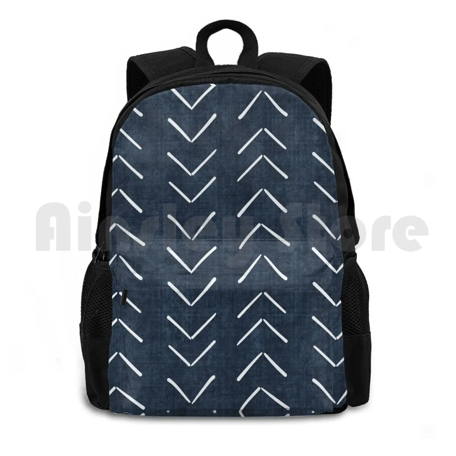 Mud Cloth Big Arrows In Navy Outdoor Hiking Backpack Riding Climbing Sports Bag Mud Cloth Mudcloth Bohemian Tribal Ethnic