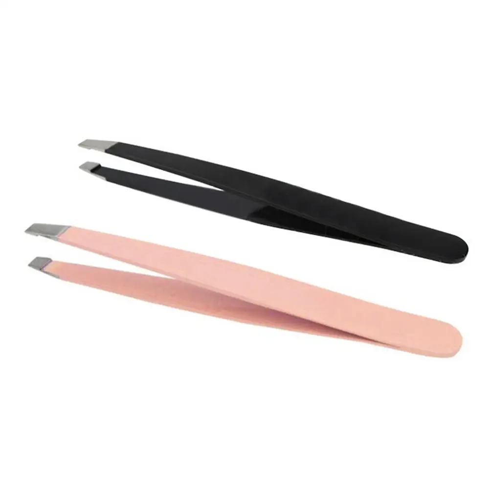 1Pc Eyebrow Tweezer Stainless Steel 9.5cm Flat Tip Rose Black Tweezers For Hair Removal Face Professional Eyes Cosmetic Tool