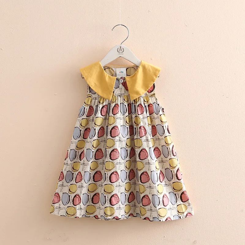 2024 Summer New Casual 2 3 4 5 6 8 9 10 Years Cotton Full Print Peter Pan Collar Sleeveless Tank Sundress Baby Kids Girls Dress