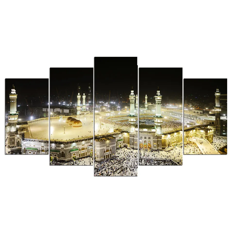 

HD Prints Canvas Posters Home Decor 5 Pieces Islamic Paintings Wall Art Church at Night Pictures Modular Living Room No Framed