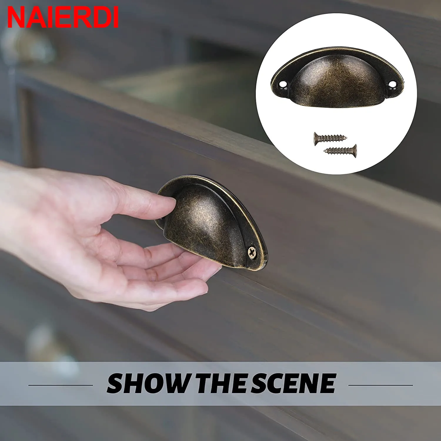 NAIERDI 20PCS Retro Metal Kitchen Drawer Cabinet Door Handle Furniture Knobs Handware Cupboard Antique Brass Shell Pull Handles