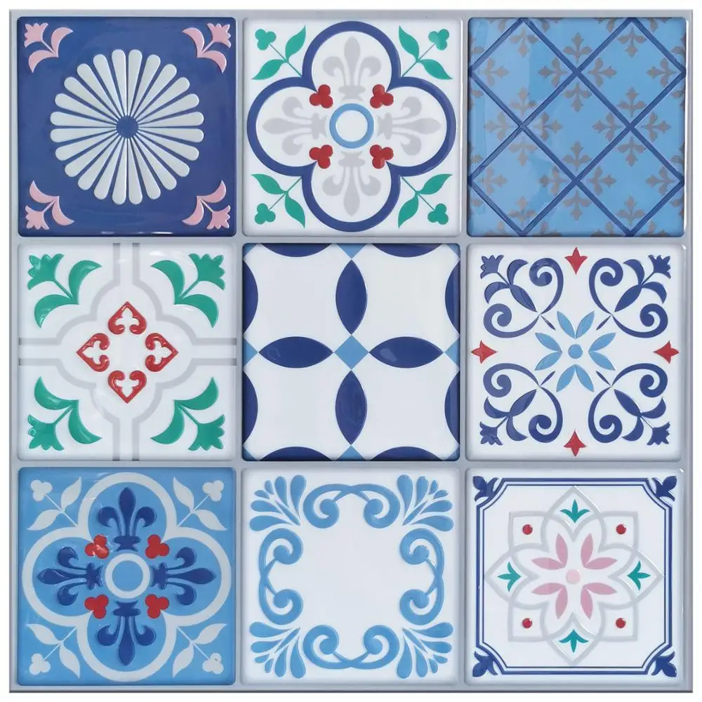 5-Sheet Peel and Stick Wall Tile,30 * 30cm EVA Talavera Mexican Wall Covering (Thicker Design), Blue