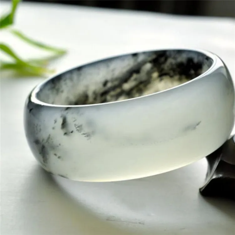 China XiuJade  Natural Original Ecological Copywriting Ink Black Flower Bracelet Widened Version Exquisite Bangles Jewelry