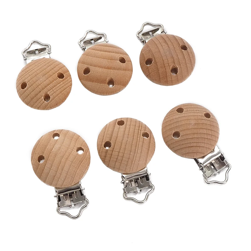 Chenkai 50PCS 35mm Round Wooden Clip Food Grade Beech Dummy Clip for Baby Teething Pacifier Chain Holder DIY Gift Accesories