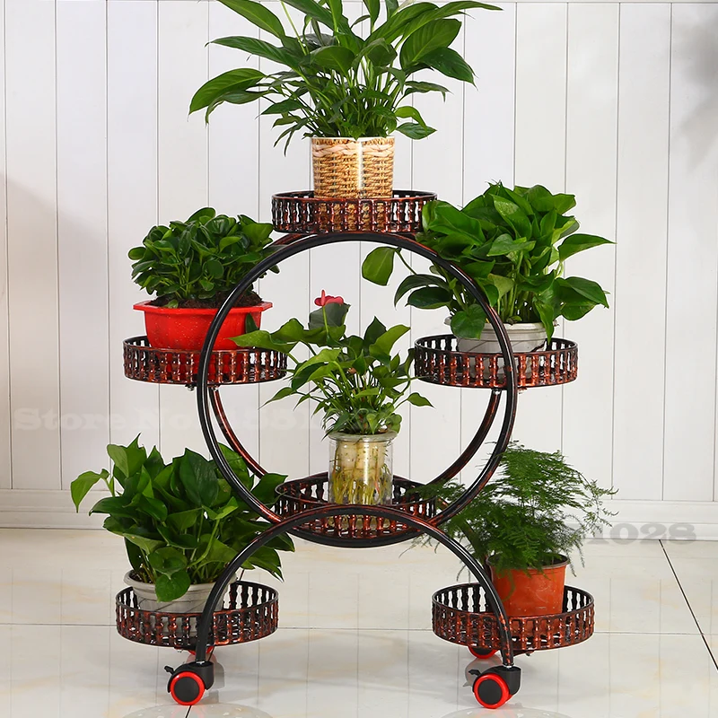 

20% A Cheap Portable Flower Stands with Wheels Metal Plant Holder Creative Flower Trays Organizer Large Storage Rack for Home