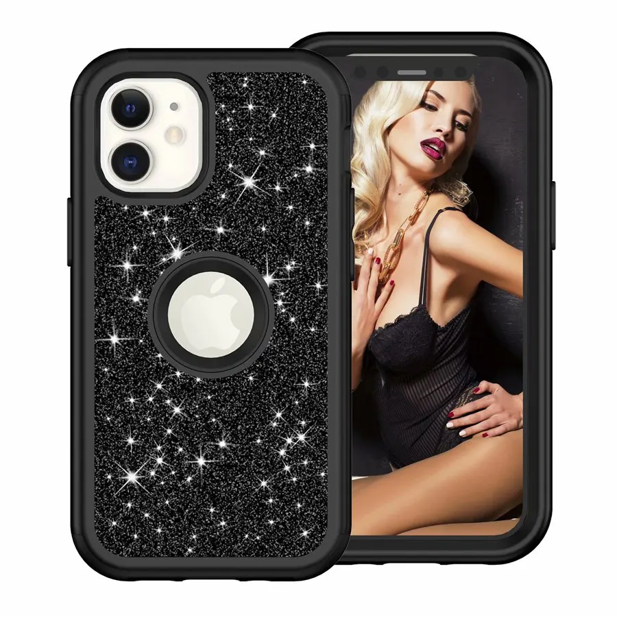 Fit iPhone 12 Cover,Glitter Sparkle Bling Shiny Shockproof Tough Hybrid Armor Protection Case For iPhone 12 Pro Max ,12 Mini