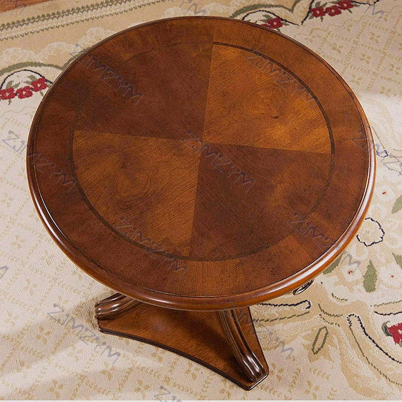 Modern simple European living room small tea table solid wood corner table small round table sofa tea table small round table