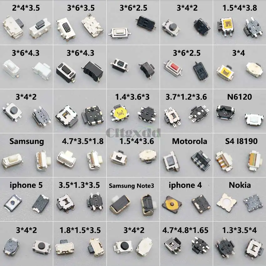 Cltgxdd 30models 30PCS  2*4 3*4 3*6 3X6X3.5MM Tactile Tact Push Button Micro Switch For Samsung S4 HTC Nokia Motorola Xiaomi