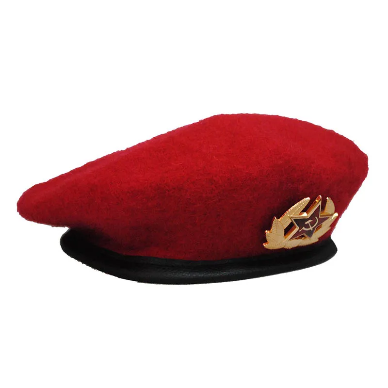 Classic Soviet Special Troops MVD Beret Hat Russian Special Police Wool Headdress for Men 60cm