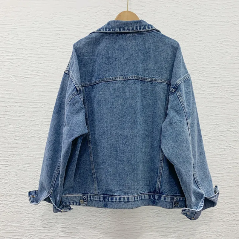 Hip Hop Streetwear All-matching Fashion Beaded Diamonds Denim Jacket Women's  Autumn Loose Three Dimensional Decoration Coat