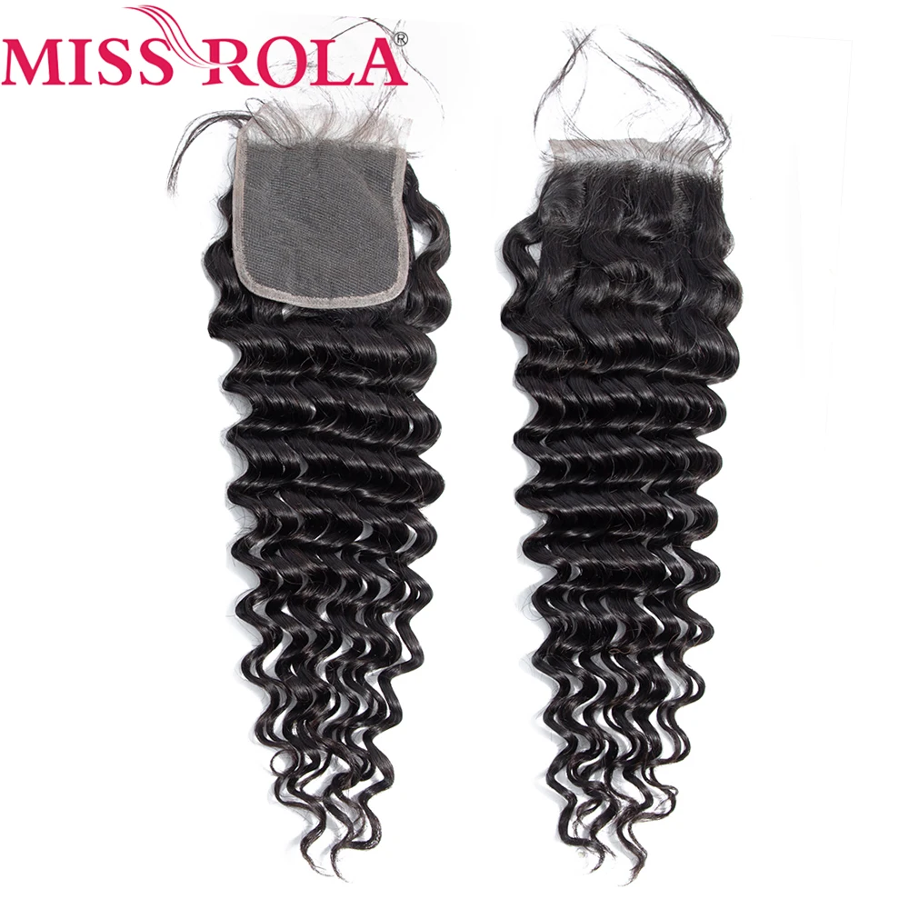 Miss Rola Hair brazylijska głęboka fala 3 zestawy z zamknięciem Natural Color 100% ludzkie włosy 8-30 cali doczepy z włosów typu Remy