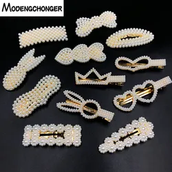 Barrettes à cheveux en perles simulées, style coréen, pinces géométriques pour femmes, bijoux pour filles, épingles à cheveux, accessoires