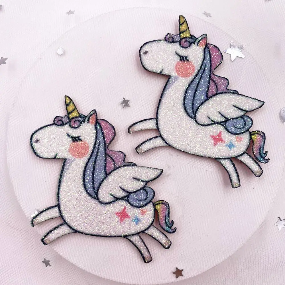 4PCS Felt Fabric Rainbow Glitter Cool  Unicorn Applique Wedding DIY Sewing Patch Hair Bow Accessories DIY Craft Supplies