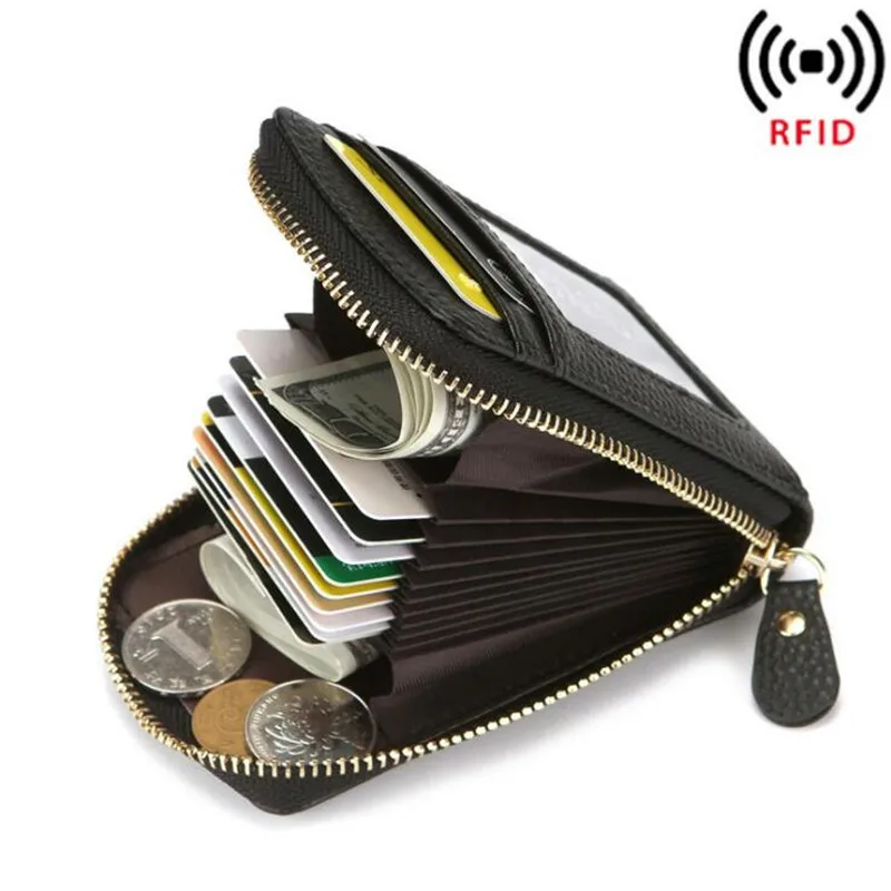 

Rfid Vintage PU Leather Men Women Blocking Zipper Wallet Travel Journey Bank Credit Card Holder Organizer Purse Bag Case