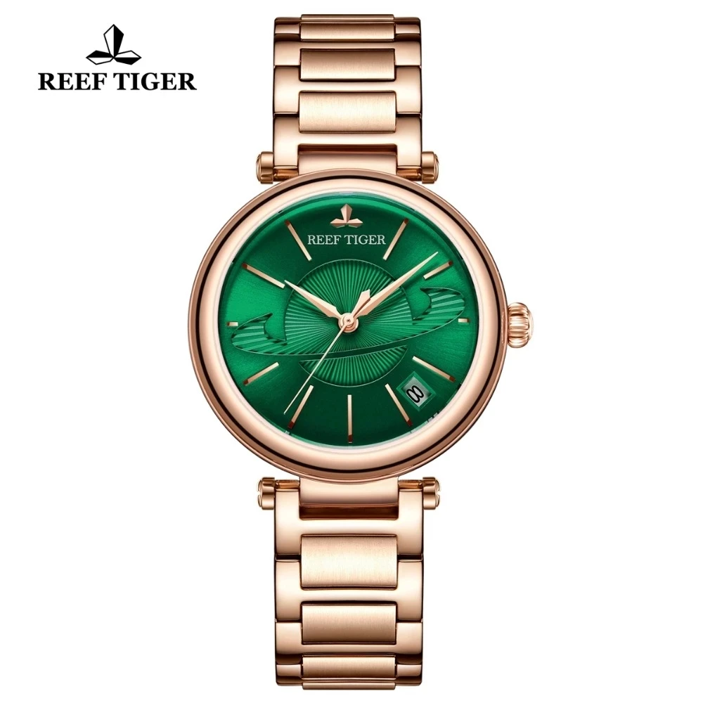 Reef Tiger/RT Top Brand Luxury Women Watch Rose Gold Green Exquisite Watches Designer Automatic Mechanical Watch reloj mujer