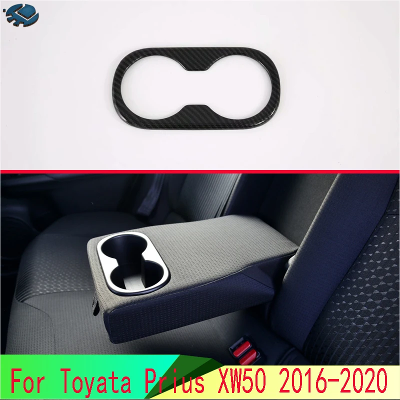 

For Toyata Prius PHV XW50 2016-2020 Car Accessories Carbon Fiber Style Rear Seat Drink Cup Holder Chrome Trim Cover Bezel