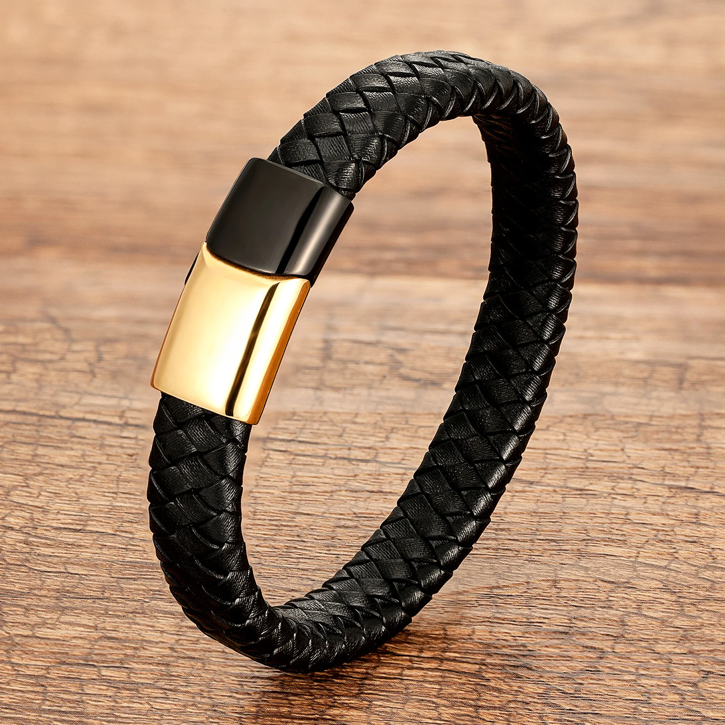 Modischer Herrenschmuck, braunes geflochtenes Lederarmband, Charm-Armband mit magnetischem Verschluss aus Edelstahl, Punk-Armband für Männer, Geschenk. – Detail 7