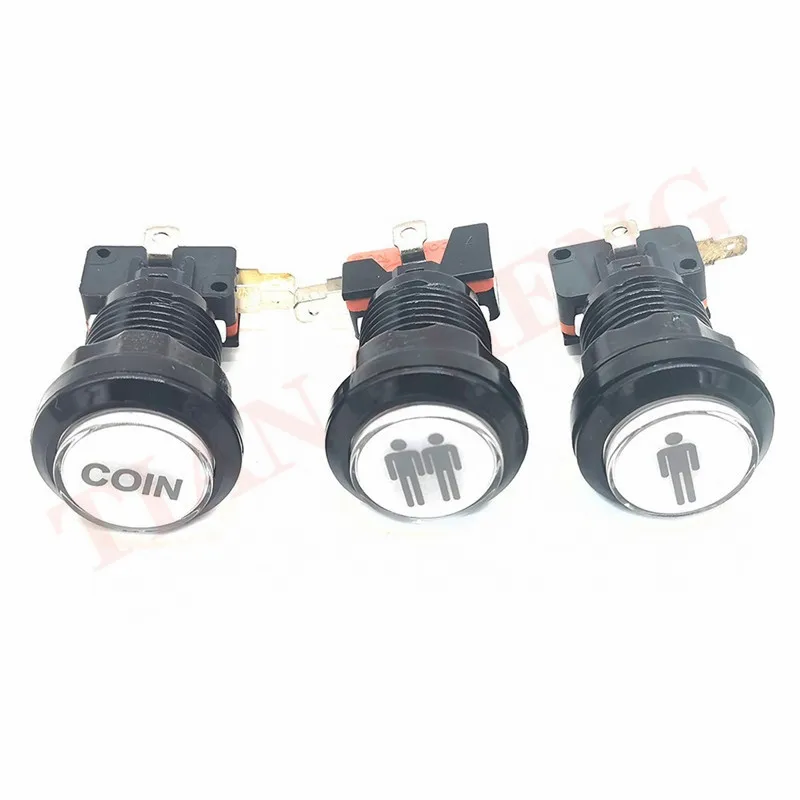 1PCS 12V 32mm Small round Black ring illuminated led push button switches with customize 1P/2P/Coin letters