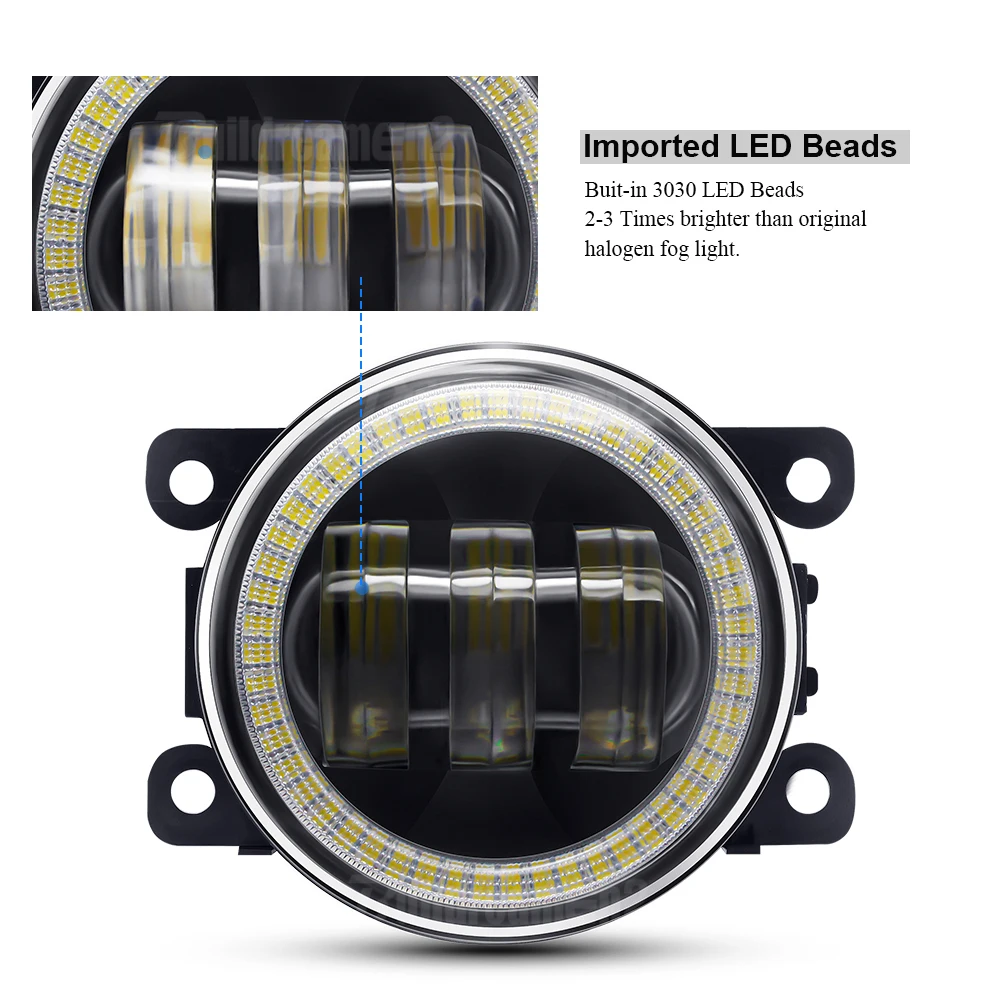 Luz antiniebla de ojo de Ángel para Jeep Renegade Compass Cherokee, lente LED para coche, lámpara de circulación diurna DRL 30W 6000LM 12V, 2 piezas