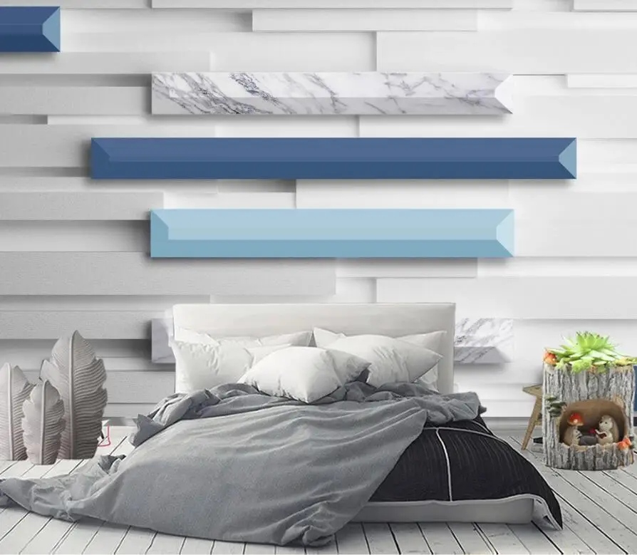 

Bacal custom 3D wallpaper mural 3d three-dimensional geometric square blue marble background living room 5d wall paper decor