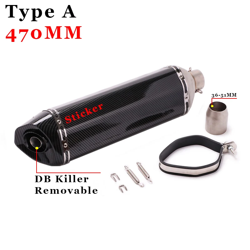 470mm 570mm Universal Motorcycle 51MM Exhaust Muffler Pipe Escape MOTO For cb650f cb1000r cbr250r er6n sv650 crf 230 Z800 R1