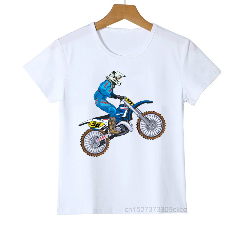 T-shirt For Boys Cool Motorcycle Cartoon Print Boy Clothes Casual Kids Tshirt Summer Hiphop Teen T Shirt White Tops