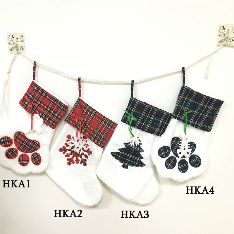 100pcs/Lot Christmas Decorations 4 Colors Cat Dog Paw Xmas Socks Ornament Toy Storage Bag Candy Gift Bags For Home Supplies