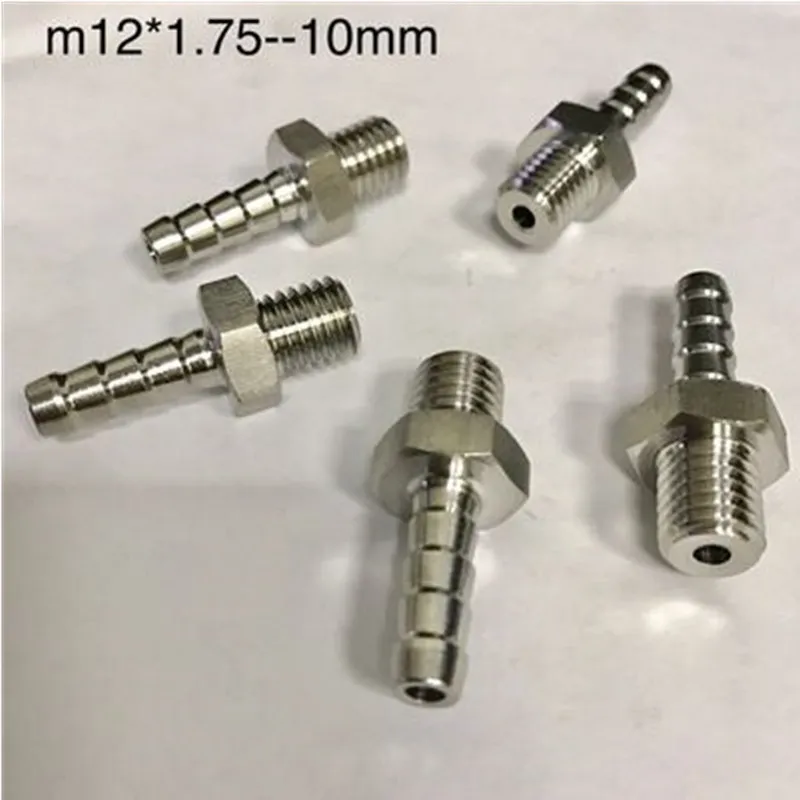 5pcs 316L Stainless steel pagoda connector external thread M12x1.75 with 10.2mm 8.2mm joint coupling connector barb pipe fitting