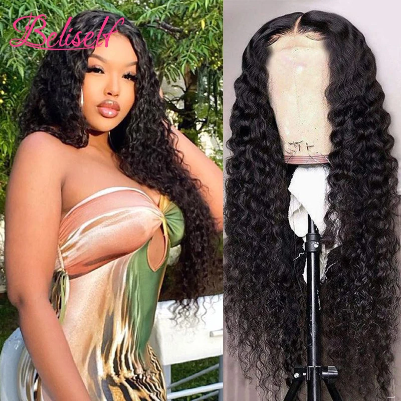 Perruque Lace Front Wig Deep Wave brésilienne naturelle, cheveux bouclés, pre-plucked, HD, 13x4, 30 pouces, pour femmes