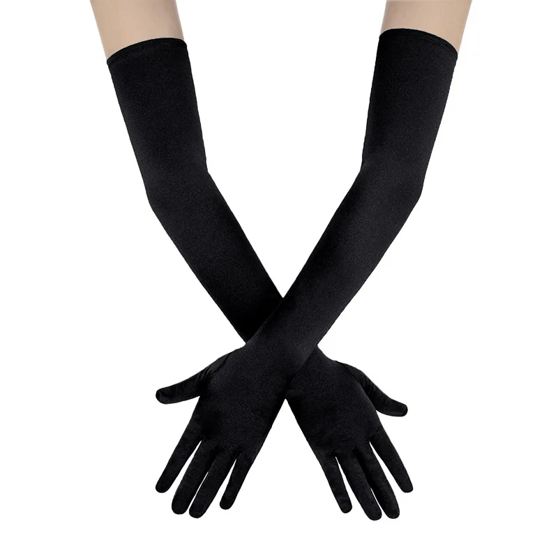 Women Long Section Imitate Satin Banquet Dance Dinner Show Cosplay Retro Style Soft Elasticity Solid Sexy Etiquette Gloves