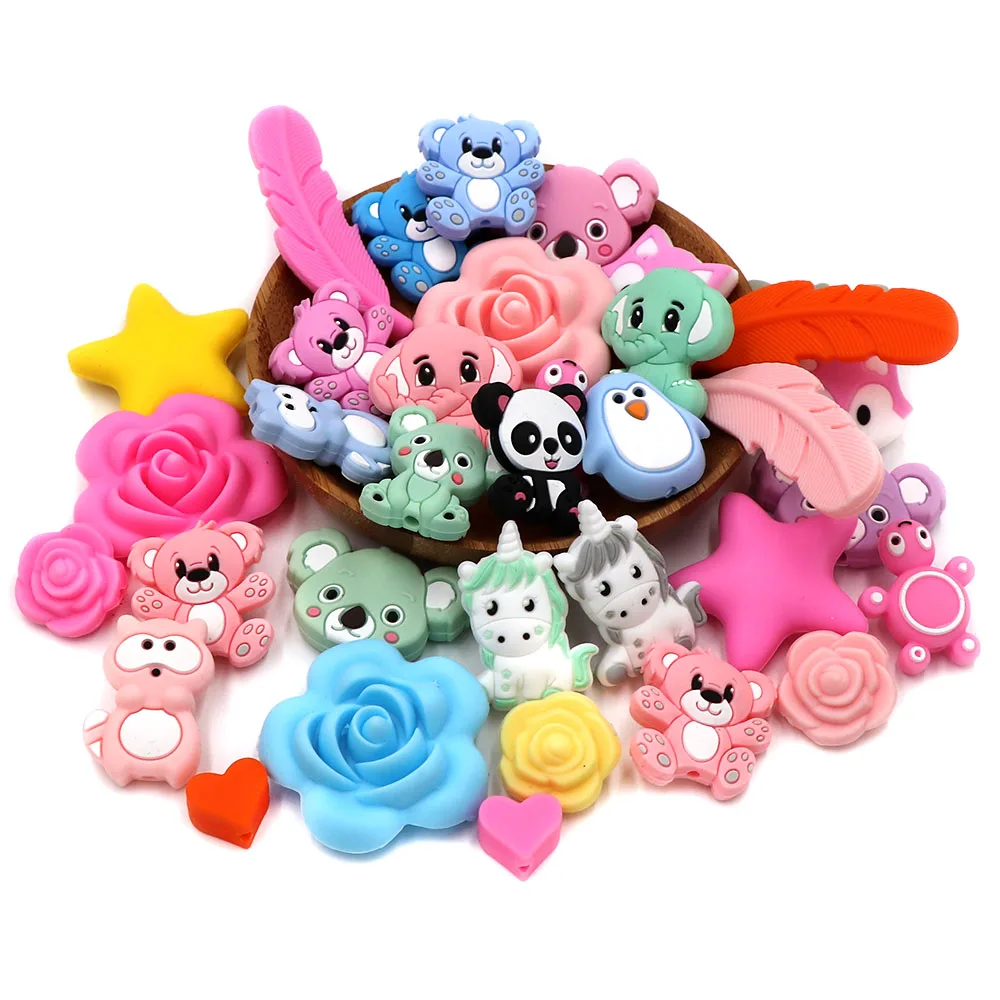 Joepada 100pcs Silicone Letter Beads Food Grade Koala Raccoon Baby Teethers Animal BPA Free Baby Teething Toy DIY Pacifier Chain