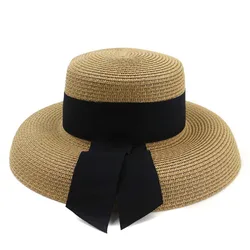 2023 Summer Straw Hat with Ribbon Hepburn Style Big Eaves Female Outdoor Travel Beach Vacation Seaside Sun Hat  Fashion Hat