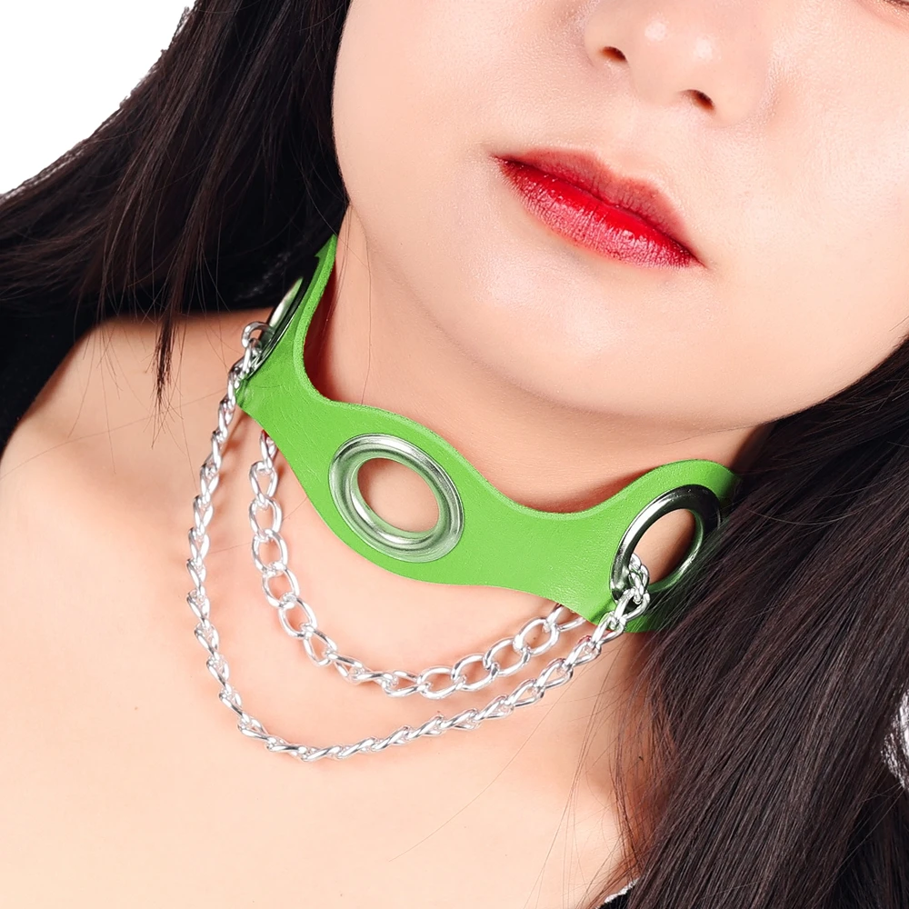 Leather Choker Collar Women's Pendant Goth Neck Chain Punk Choker Harajuku O-ring Pendant Collar Sexy Bondage Festival Jewelry