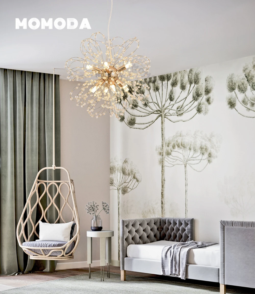 Modern Dandelion LED Crystal Chandeliers Nordic Sunflowers Stainless Steel Gold Pendant Lights Bedroom Living Room Lamps Lustre