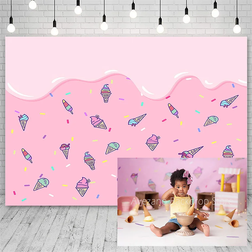 

Avezano Pink Ice Cream Backdrops Girl Birthday Portrait Party DecorBaby Shower Photography Backgrounds Photo Studio Photozone