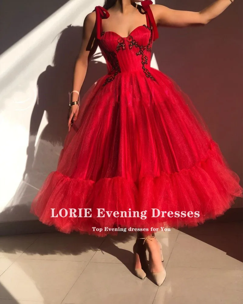 LORIE Charming Prom Dress Sweetheart A-Line Ruffled Red Mid Length Saudi Arabic Evening Gown Celebrity Party Dresses Customized、