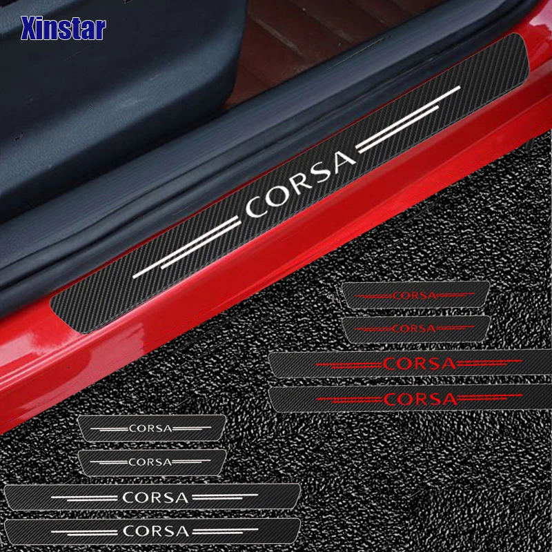 4pcs Carbon Fiber Car Door Sill Sticker For Opel OPC Corsa Astra Insignia Vectra Mokka Meriva Vivaro Crosslandx Auto Accessories