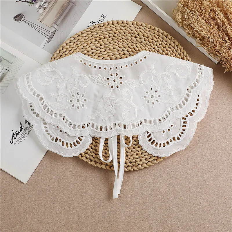 Multifunctional Sunscreen Detachable Doll Fake Collar Shawl Lapel Mesh Embroidery Floral Lace False Collar Clothes Accessory