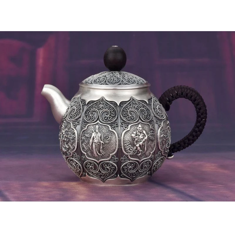 Silver pot 999 sterling silver handmade tea set Japanese retro teapot kettle home tea ceremony Kungfu tea set 700ml