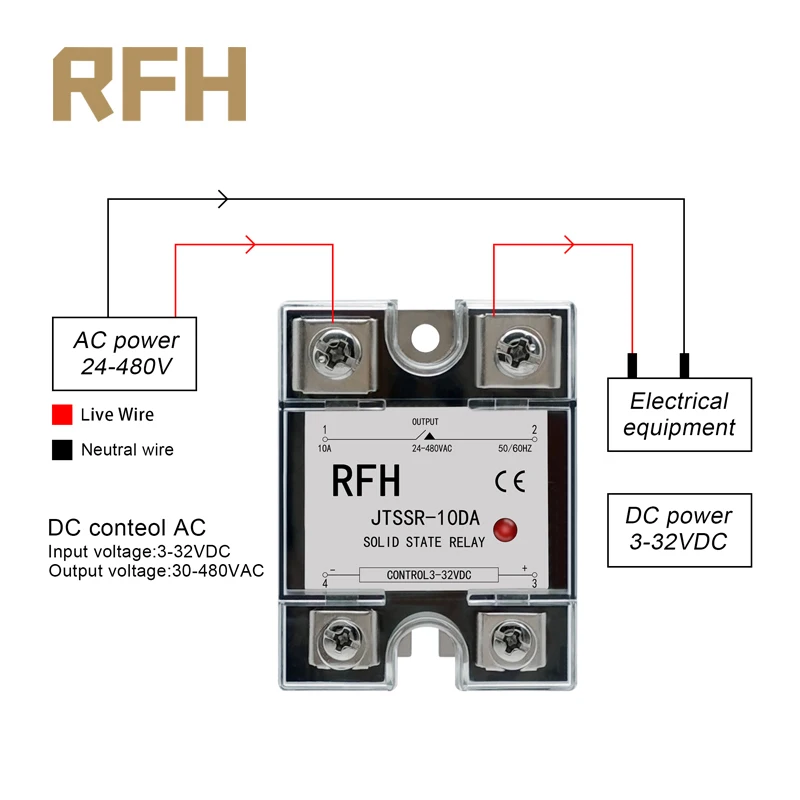 Single Phase DC AC SSR-10DA 25DA 40DA 60DA 80DA 100DA 120DA Solid State Relay