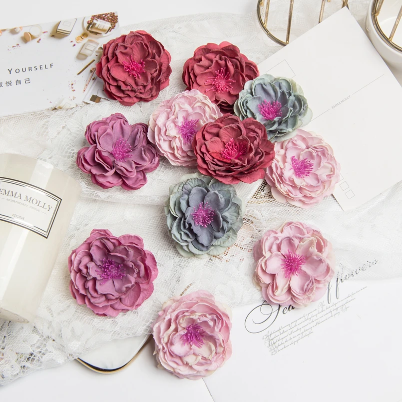 10 Stück Seidenrosenköpfe mit Staubgefäßen für Scrapbooking, Weihnachtsgirlanden, Hochzeits- und Brautzubehör, Ausverkauf, Heimdekoration, Künstliche Blumen – Detail 3